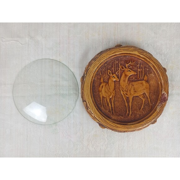Orn A Craft Vintage Chalkware Deer Buck And Doe With Glass Dome Shelf/Desk Decor - Picture 9 of 10